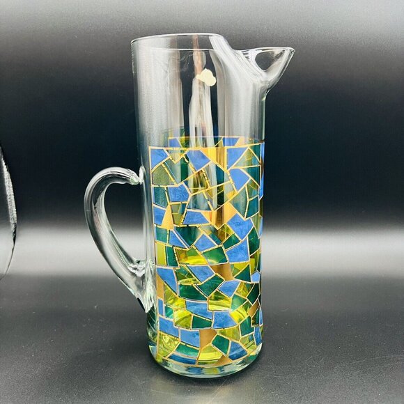 Vtg MCM West Virginia Glass Cocktail Set 22K Gold Mosaic 7 pc 50 oz Pitcher - Picture 15 of 16